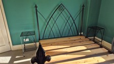Cast Iron Black Gothic King Size Double Bed And Pair Of Matching  Side Tables