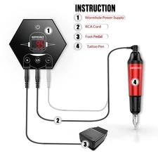 Tattoo Pen, Cartridge Tattoo Kit Beginners Rotary Complete Tattoo Machine (Red)