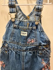 Y2K/Vintage OshKosh B'Gosh denim overalls With floral embroidery. Size 12 Months