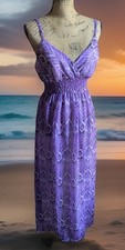 She’s Cool Maxi Purple White Print Spaghetti Strap Sundress Spring Break Size XL