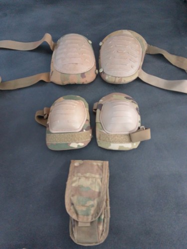 GENUINE US MILITARY ISSUED OCP CAMOUFLAGE ELBOW & KNEE PAD TACTICAL KIT & POUCH