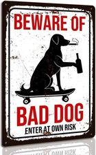 Beware of Dog Signs for Fence Funny Warning Tin Metal Signs Enter At Own Risk Pl