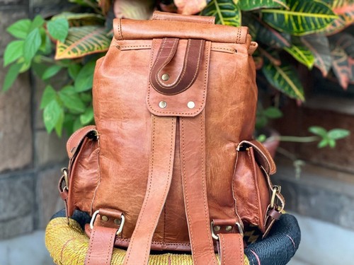 Leather Vintage Laptop Bag Genuine Goat Men'S New Backpack Travel Rucksack - Picture 6 of 10