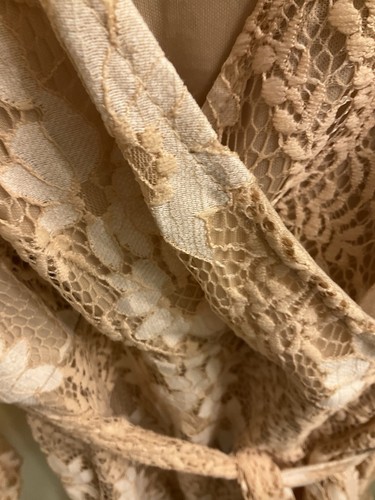 Neu Halfisland kleines Kleid Wickel bestickt Spitze Blumen beige launisch Twee Boho - Bild 7 von 15