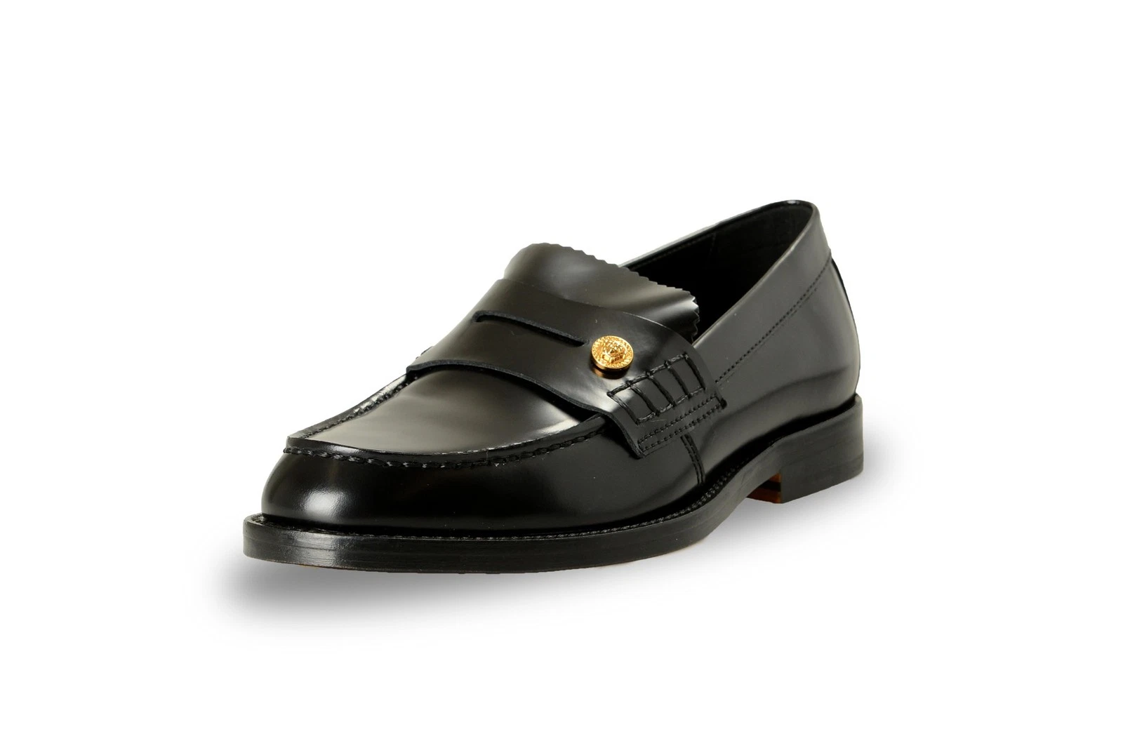 Versace — Versace Women's Black 100% Polished Leather College Loafers Shoes US 9 IT 39