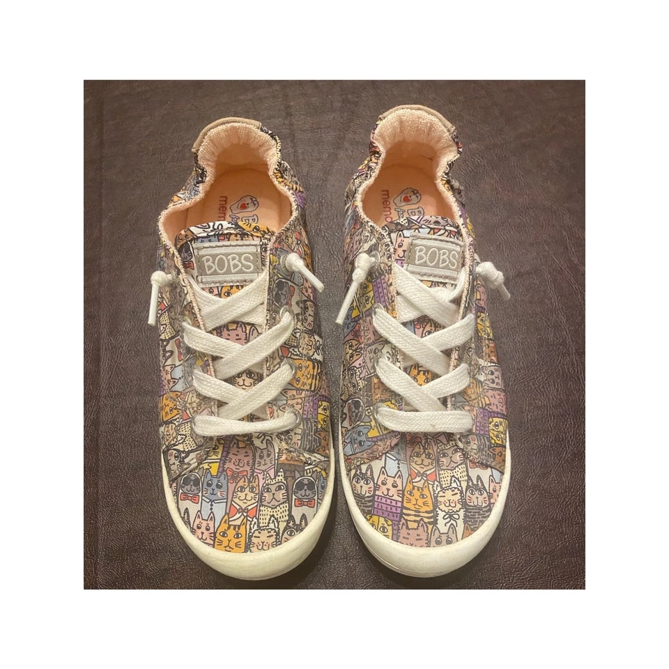 Skechers BOBS Memory Foam Cat Print Sneakers Women’s Size 7.5 Slip On Shoes - Image 2 of 4