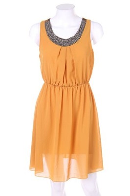 PRONTO MODA Kleid Damenkleid Applikationen 1 = D 36 curry-gelb