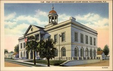Tallahassee Florida Post Office Government Court House ~ 1930s linen postcard