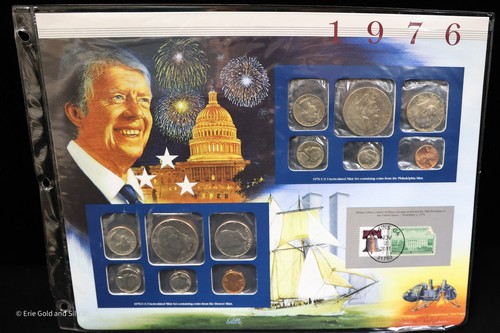 1976 P&D non circolata zecca set monete e francobolli società commemorativa postale - Foto 5 di 5