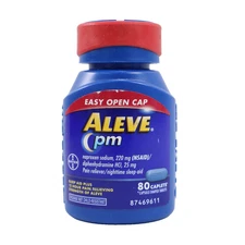 Aleve PM Easy Open Cap Pain Reliever & Nighttime Sleep Aid 80 Caplets EXP 11/25+