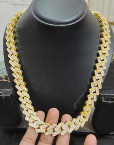 Authentic Bust Down Natural Moissanite Mens 10 X 22" Cuban Chain Yellow Gold Plated Silver