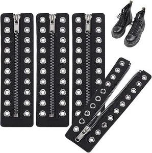 2 Pairs Leather Lace-In Boot Zipper Inserts, 6.9 X 2 Inch Eyelets Zipper Boot La - Picture 1 of 2