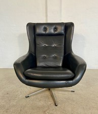 VINTAGE DANISH MID CENTURY BLACK LEATHER SWIVEL CHAIR   1970,s