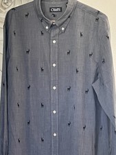 Long Horn MOOSE Motif Print Dress Shirt CHAPS Men’s HUNTER CORE XL gray blac XL 