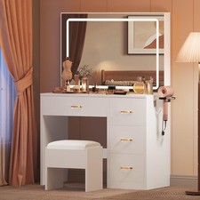 Vanity Table and Stool Set with LED Mirror