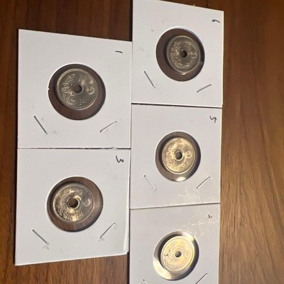 Taisho Era 5 Sen Coin Set (4x) from Year 10 & 1x from Year 9 unbenutzt