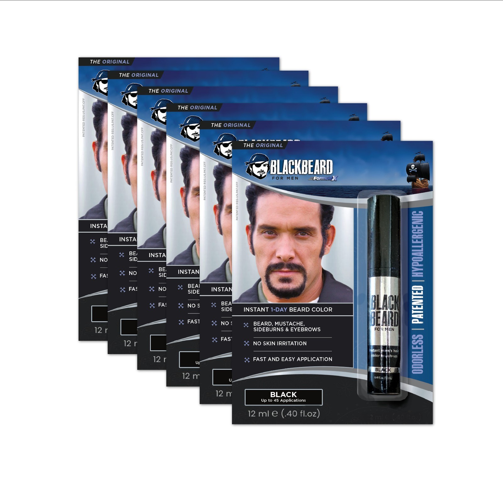 Barbanegra para Hombres Color de Barba Instantáneo – Alternativa de Tinte para Barba – 12 ml / Paquete de 6