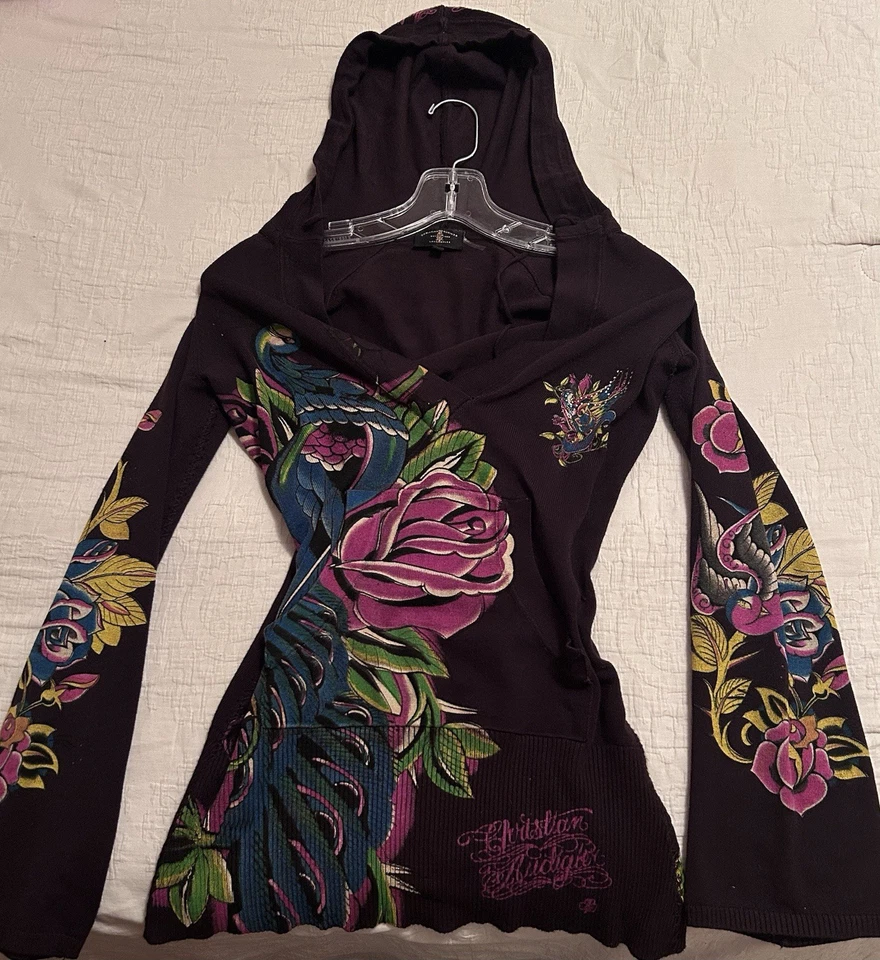 Top con capucha vintage de diamantes de imitación Ed Hardy Christian Audigier Foto 2 de 4