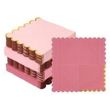 1 Set Scalloped Cocktail Napkins with Gold Foil(200Pcs, 5 x 5 Inch, Pink)