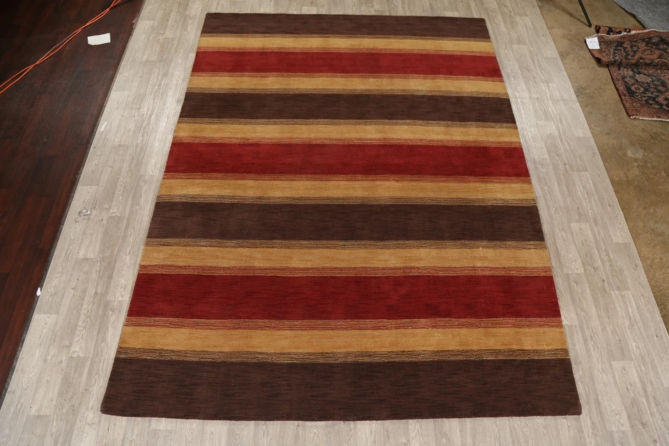 Contemporary Striped Gabbeh Oriental Area Rug Wool Hand-knotted Living Room 9x12 - Image 2 of 4