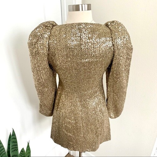 ZARA NWT SEQUIN ZIPPERED PUFF SLEEVE DRESS GOLD $119 SIZES: XS, S - 8762/847 - Picture 10 of 12