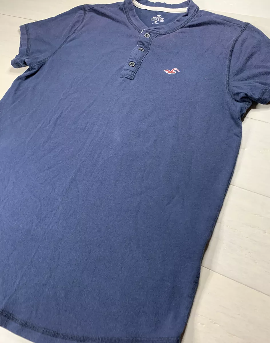 Hollister Men's Henley Tee Short Sleeve Heather Blue Shirt Size Small