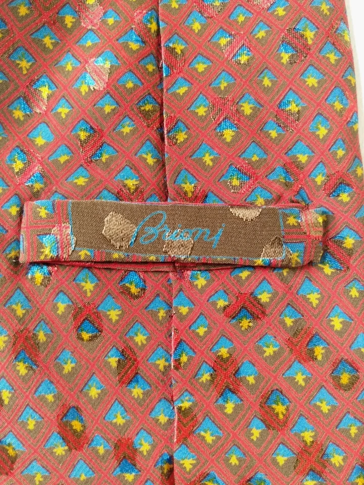 Brioni 100% SEDA Corbata Estampado Rojo Verde Azul Hombre Diseñador Italia Foto 4 de 4