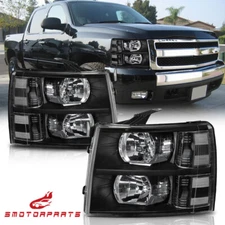 For 2007-2013 Chevy Silverado 1500 2500 HD Black Housing Headlights LH & RH