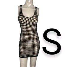 🆕Black Fishnet Nude Under Lined MiniDress~Size S