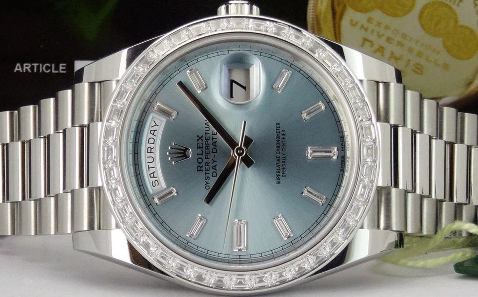 ROLEX 40mm Platinum Day Date 40 President Ice Blue Diamond 228396 TBR SANT BLANC - Bild 3 von 4