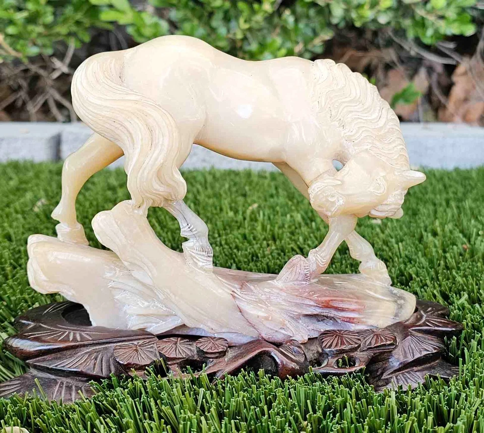 Estatuilla de caballo semental salvaje chino de colección tallada piedra dura soporte personalizado #2 Foto 2 de 4