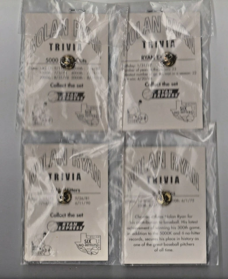 1990's Nolan Ryan Career Highlights Chevron Set Of 4 Different Pins - Image 2 of 2