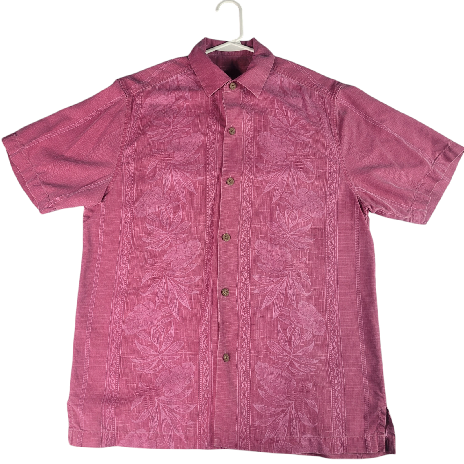 Tommy Bahama Men’s Silk Shirt Size L Button Down Short Sleeve Vintage Pink