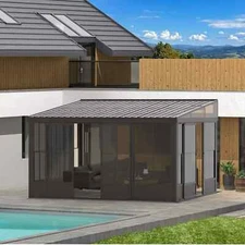 12'x14' Sunroom,Wall Mounted Gazebo Solarium w/Moveable screen& liding Door