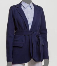  195 Ralph Lauren Women's Blue Open-Front Belted Blazer Coat Jacket Size 2XS