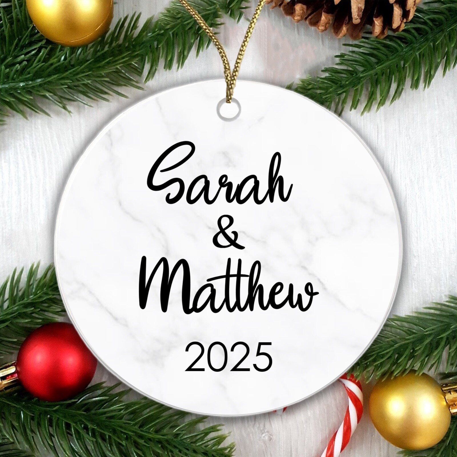 Personalised Couple Marble Bauble Tree Decoration Xmas Gift Idea Secret Santa