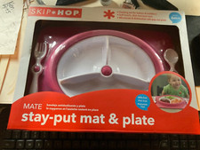 NEW SKIP HOP STAY PUT MAT PINK Toddler Eating Station divided dish utensils