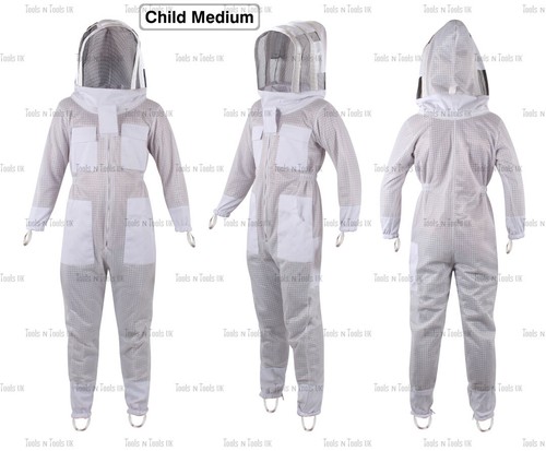 WHITE CHILD SIZE MEDIUM THREE LAYERS MESH BEEKEEPING SUIT BEE VENTILATED COOL