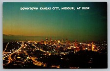 Downtown Kansas City Missouri at Dusk Skyline View Night Unused MO Vtg Postcard