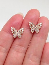 Gold Marquise Butterfly Stud Earrings Sterling Silver 925 CZ Big Studs 12mm