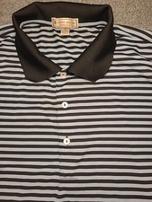Peter Millar Shirt Mens Extra Large Slate Blue Black Stripe Summer Comfort Golf