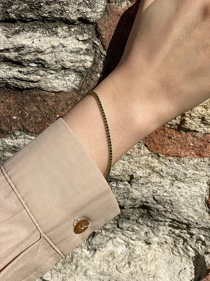 Valentine Gift Tennis Bracelet for Her Round Simulated Emerald Stainless Steel Foto 2 de 4