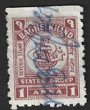 India Baghelkhand State revenue stamp 1a maroon Type 10 KM #101