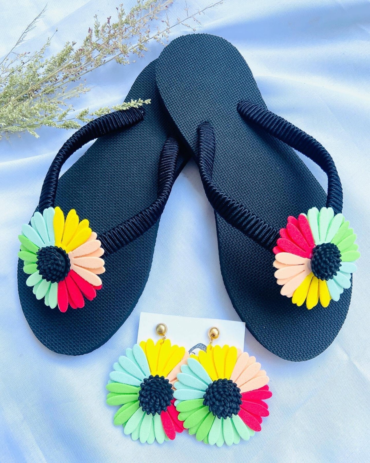 Handmade Slippers Flower Flip Flop Women Rubber Casual Shoes New Free  Earrings | eBay