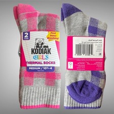 Girls Socks Size M 10.5-4 KODIAK Thermal Warm Soft 2 Pair STRIPE PINK/GRAY BNWT