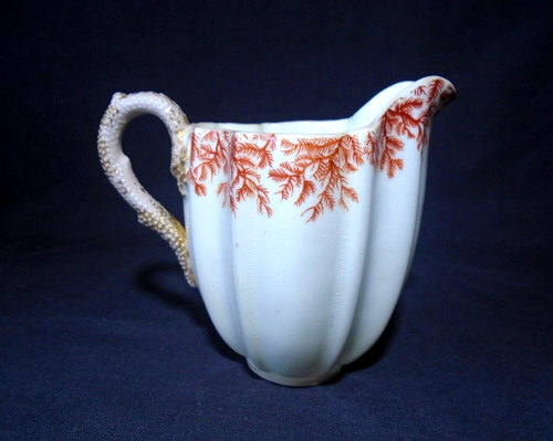 Antique Victorian Coalport Milk / Cream Jug, Red Seaweed, Gilded Coral Handle - Picture 3 of 7