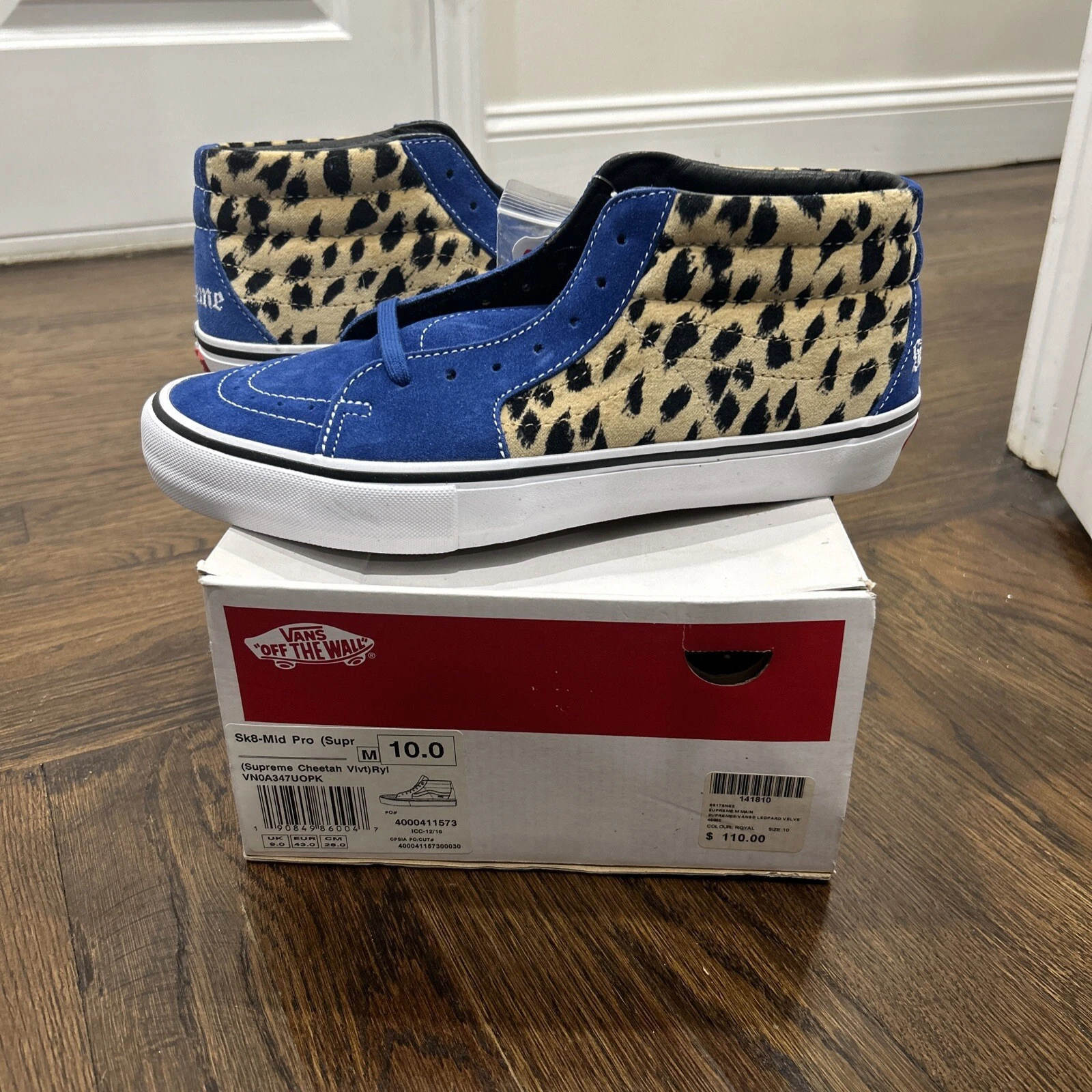 Haut cheville homme Vans Supreme bleu et imprimé guépard taille 10 VN0A347UOPK DS