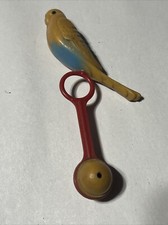 VTG Birdcage Balancing Celluloid Budgie Parakeet Toy Pink Blue Red