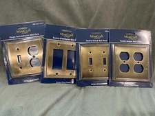 ANTIQUE BRASS Switch Plate Toggle Outlet/Duplex Rocker metal 2 gang cover