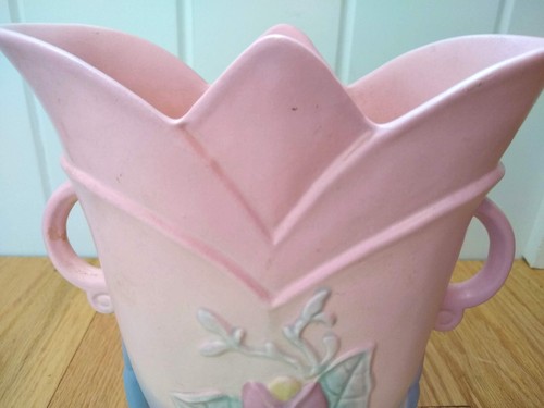 Hull Art Magnolia Pottery Double Handled Vase Pink Blue Yellow Vintage 7-8.5” - Picture 7 of 12
